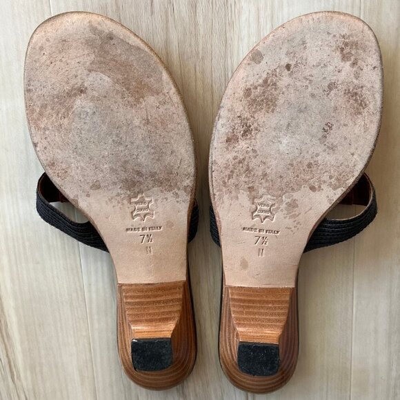 Eric Javits Black & Brown Leather Thong Slip On Kitten Heels Sandals - Picture 4 of 5